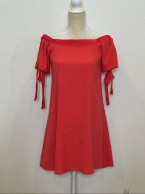 Mary & Mabel Off-Shoulder Coral Tie-Sleeve A-Line Dress